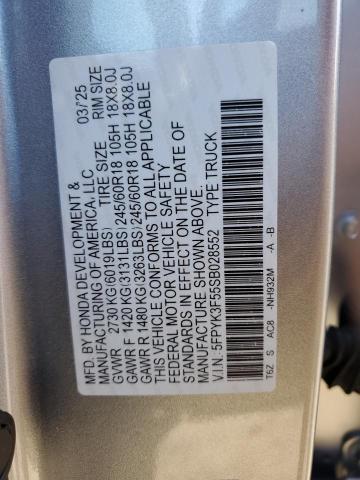 5FPYK3F55SB028552 - 2025 HONDA RIDGELINE RTL 银色 照片 12
