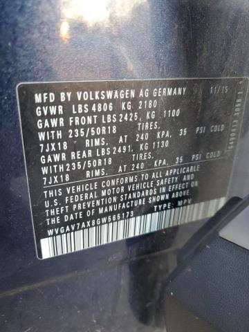 WVGAV7AX8GW565173 - 2016 VOLKSWAGEN TIGUAN S BLUE photo 12
