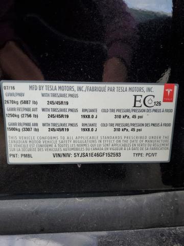 5YJSA1E46GF152593 - 2016 TESLA MODEL S أسود صورة 12