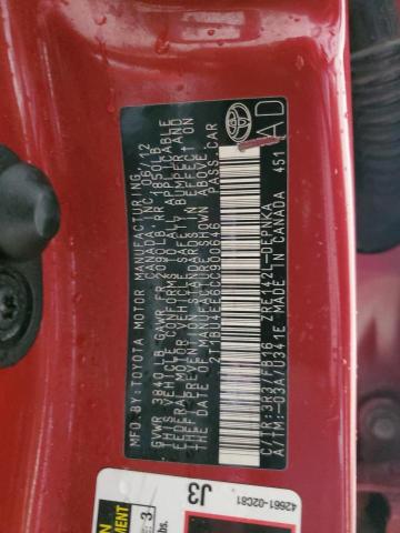 2T1BU4EE6CC900646 - 2012 TOYOTA COROLLA BASE RED photo 12