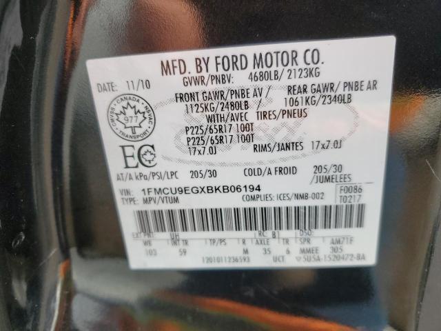 1FMCU9EGXBKB06194 - 2011 FORD ESCAPE LIMITED Қара фото 12