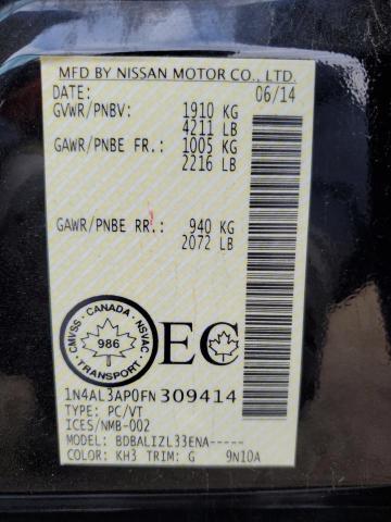 1N4AL3AP0FN309414 - 2015 NISSAN ALTIMA 2.5 黑色 照片 12