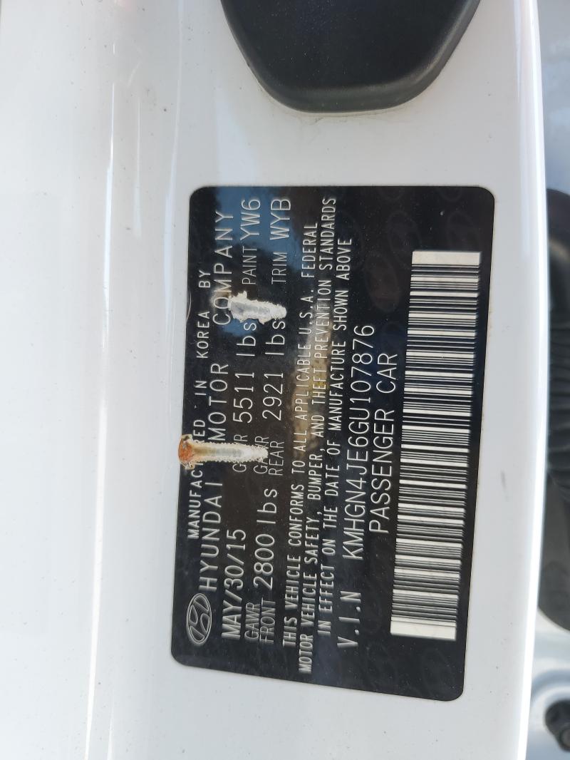 KMHGN4JE6GU107876 - 2016 HYUNDAI GENESIS 3.8L 白色 照片 13