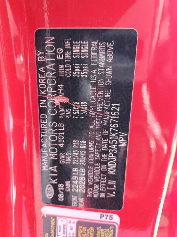 KNDJP3A51K7671621 - 2019 KIA SOUL + RED photo 12