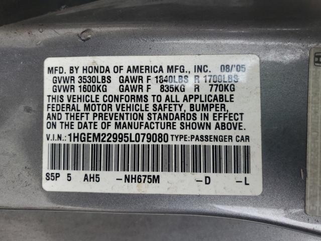 1HGEM22995L079080 - 2005 HONDA CIVIC EX GRAY photo 12