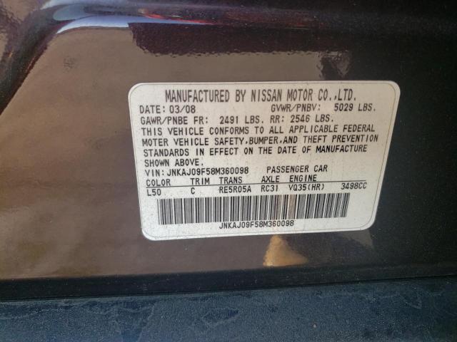 JNKAJ09F58M360098 - 2008 INFINITI EX35 BASE BURGUNDY photo 12