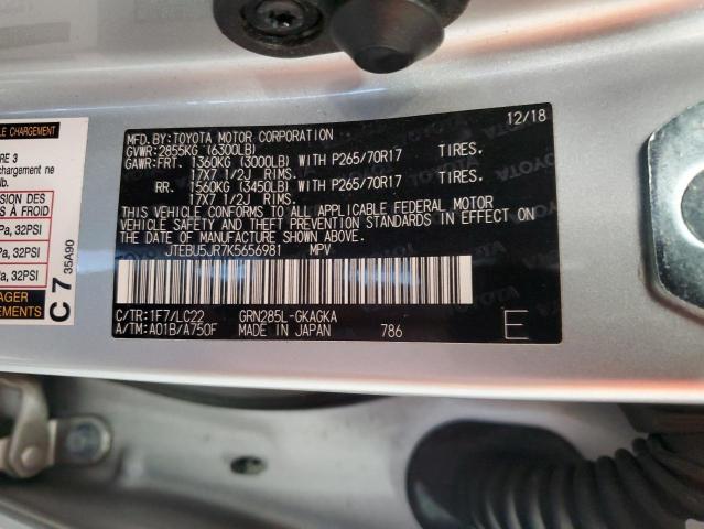 JTEBU5JR7K5656981 - 2019 TOYOTA 4RUNNER SR5/SR5 PREMIUM Gümüş fotoğraf 14