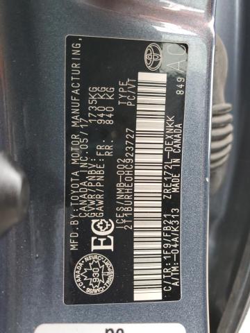 2T1BURHE0HC923727 - 2017 TOYOTA COROLLA L BLUE photo 12