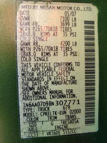 1N6AA07D98N307771 - 2008 NISSAN TITAN XE 绿色 照片 12