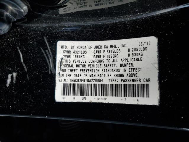 1HGCR2F61GA226984 - 2016 HONDA ACCORD SPORT შავი ფოტო 12