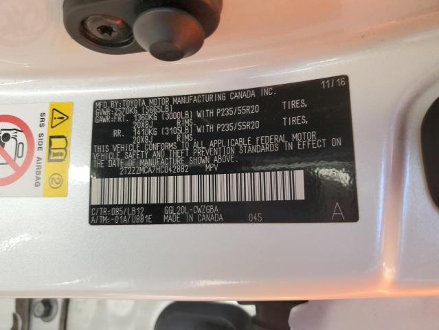 2T2ZZMCA7HC042882 - 2017 LEXUS RX 350 BASE WHITE photo 13