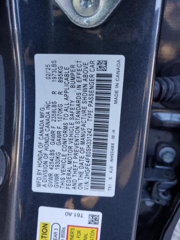 2HGFE4F80SH331242 - 2025 HONDA CIVIC SPORT GRAY photo 12