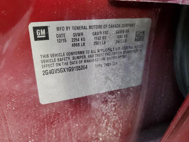 2G4GV5GX1G9155264 - 2016 BUICK REGAL GS BURGUNDY photo 12