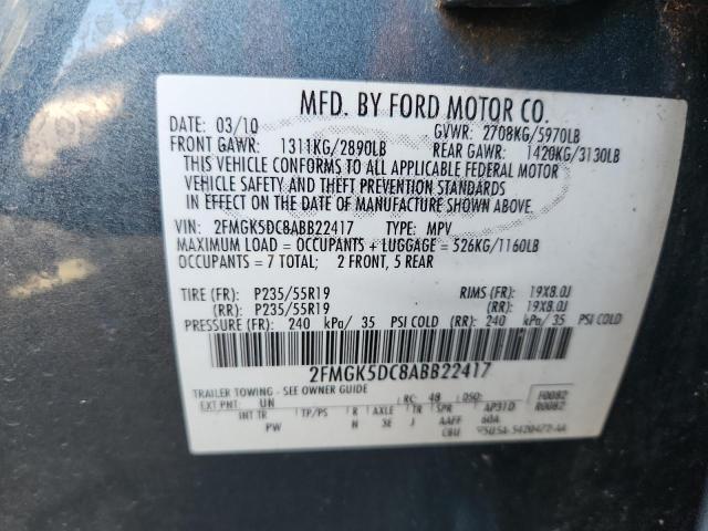 2FMGK5DC8ABB22417 - 2010 FORD FLEX LIMITED TURQUOISE photo 13