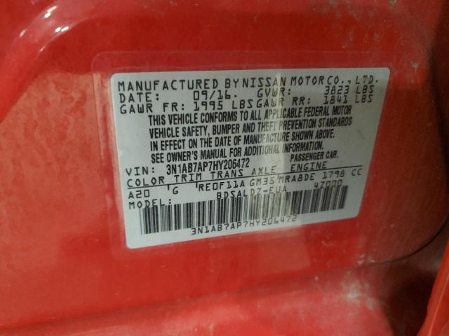 3N1AB7AP7HY206472 - 2017 NISSAN SENTRA S RED photo 13