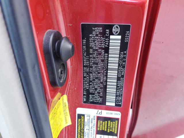 4T1BK1FK7CU500988 - 2012 TOYOTA CAMRY SE 红色 照片 12