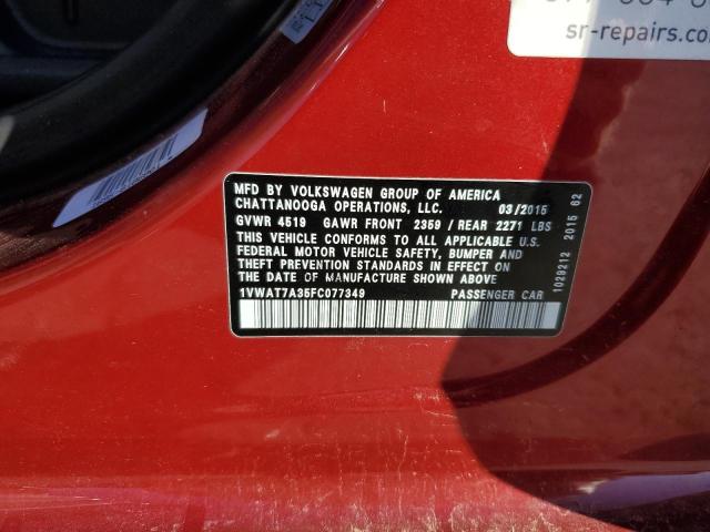 1VWAT7A35FC077349 - 2015 VOLKSWAGEN PASSAT S RED photo 13