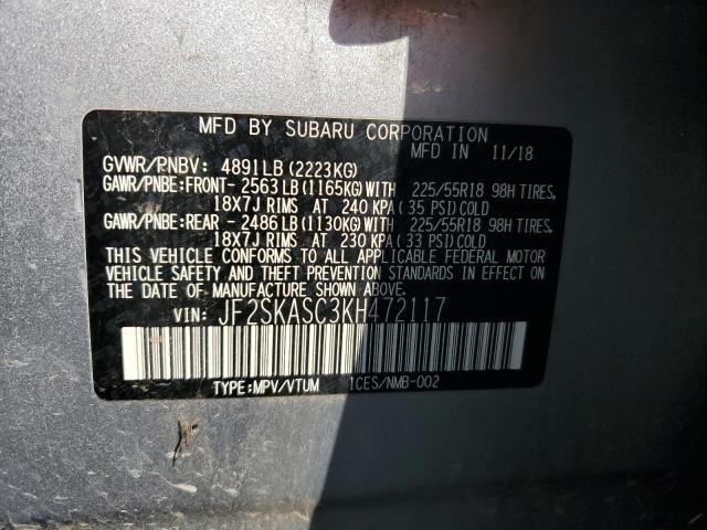 JF2SKASC3KH472117 - 2019 SUBARU FORESTER LIMITED Серебристый фото 13