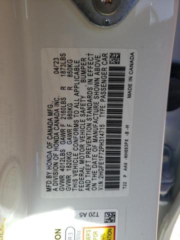 2HGFE1F72PH314715 - 2023 HONDA CIVIC EX 白色 照片 12
