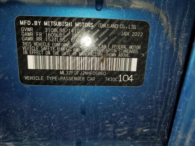 ML32FUFJ2NHF05860 - 2022 MITSUBISHI MIRAGE G4 ES BLUE photo 13