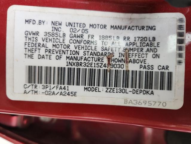 1NXBR32E15Z489030 - 2005 TOYOTA COROLLA CE RED photo 13