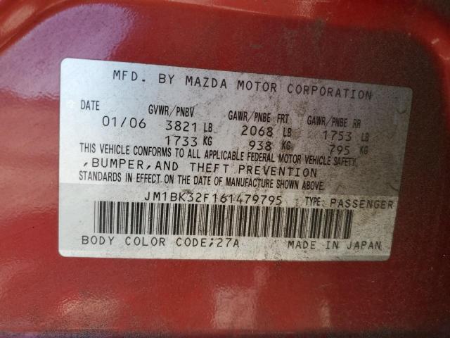 JM1BK32F161479795 - 2006 MAZDA 3 I RED photo 12