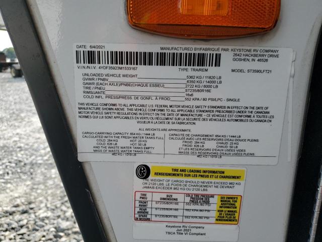 4YDF35923M1533167 - 2021 KEYSTONE SPRINTER WHITE photo 10