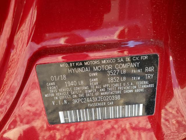 3KPC24A3XJE020398 - 2018 HYUNDAI ACCENT SE 红色 照片 13