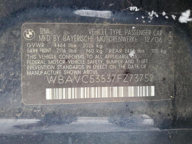 WBAVC53537FZ73752 - 2007 BMW 3 SERIES I SULEV BLUE photo 12