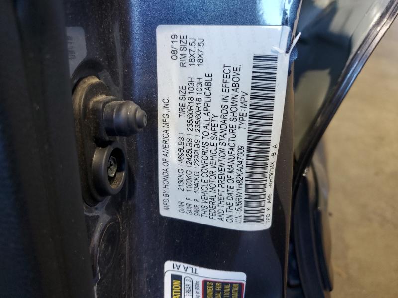 5J6RW1H82KA047009 - 2019 HONDA CR-V EXL Графитовый фото 12