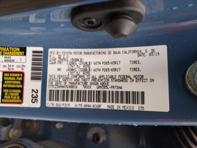 3TMCZ5AN4KM240016 - 2019 TOYOTA TACOMA DOUBLE CAB Mavi foto 13