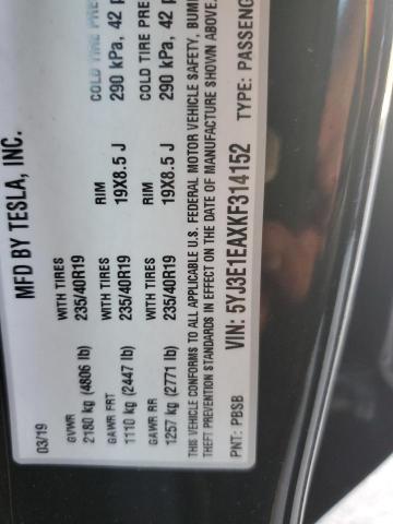 5YJ3E1EAXKF314152 - 2019 TESLA MODEL 3 Սև լուսանկար 12