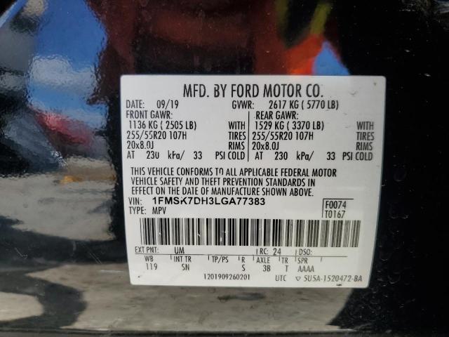 1FMSK7DH3LGA77383 - 2020 FORD EXPLORER XLT შავი ფოტო 13