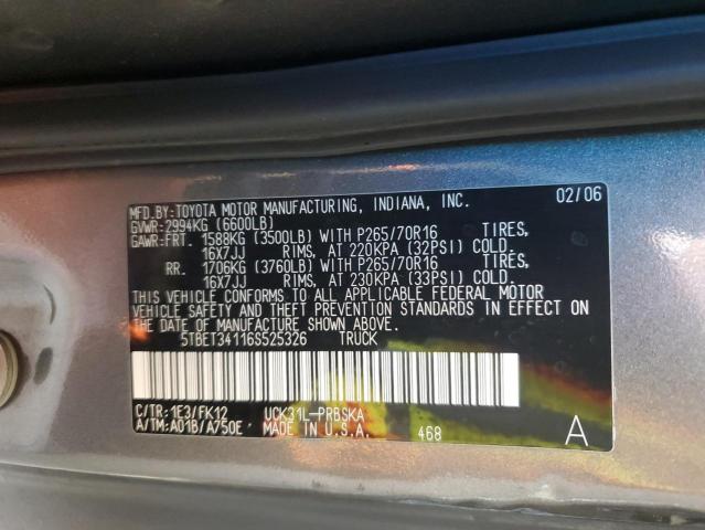 5TBET34116S525326 - 2006 TOYOTA TUNDRA DOUBLE CAB SR5 GRAY photo 12