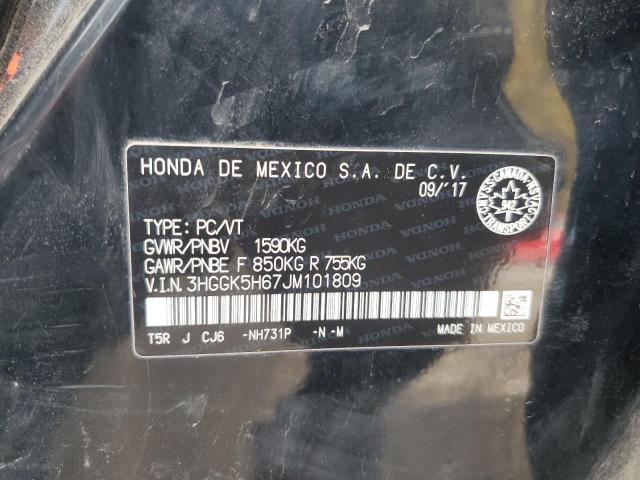 3HGGK5H67JM101809 - 2018 HONDA FIT SPORT Noir photo 12