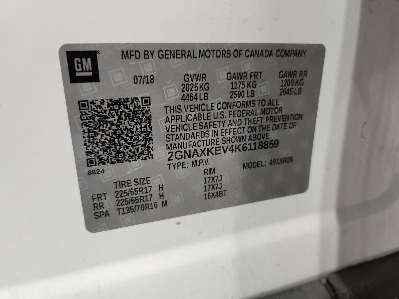 2GNAXKEV4K6118859 - 2019 CHEVROLET EQUINOX LT Weiß Foto 13