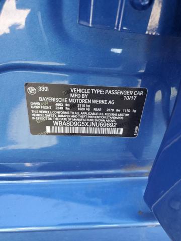 WBA8D9G5XJNU69692 - 2018 BMW 330 XI BLUE photo 13