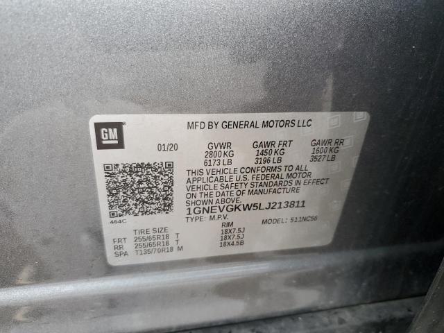 1GNEVGKW5LJ213811 - 2020 CHEVROLET TRAVERSE LT 灰色 照片 13