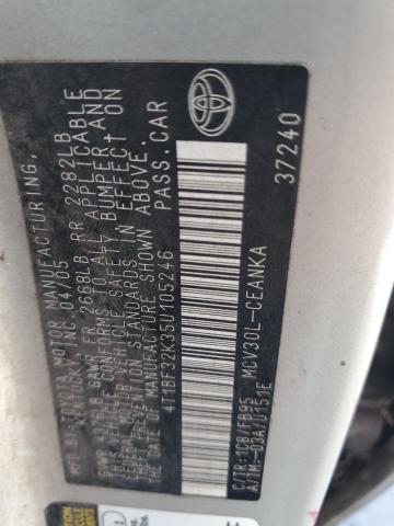 4T1BF32K35U105246 - 2005 TOYOTA CAMRY LE 银色 照片 12