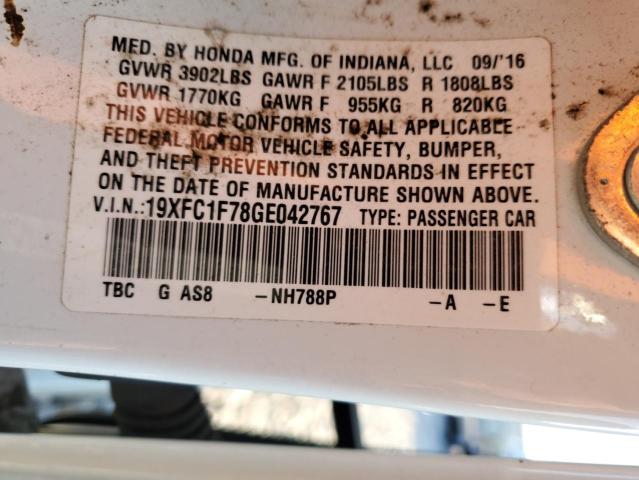 19XFC1F78GE042767 - 2016 HONDA CIVIC EXL WHITE photo 12
