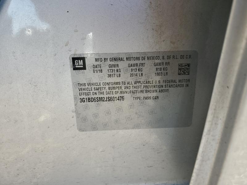 3G1BD6SM2JS601476 - 2018 CHEVROLET CRUZE LT ვერცხლისფერი ფოტო 12