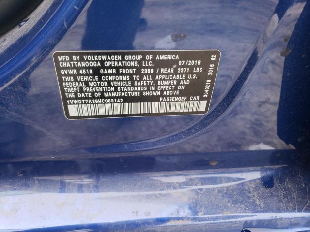 1VWDT7A39HC003142 - 2017 VOLKSWAGEN PASSAT R-LINE Blau Foto 12