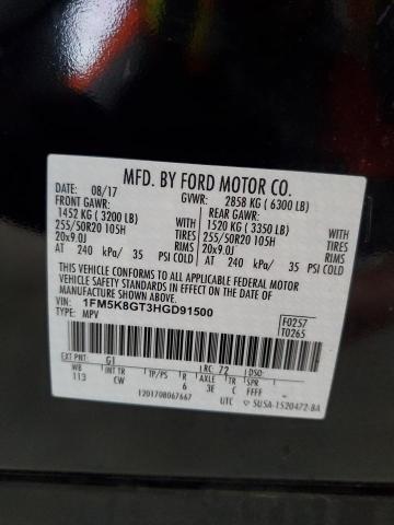 1FM5K8GT3HGD91500 - 2017 FORD EXPLORER SPORT BLACK photo 13