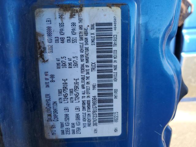 3B7KF23781G709364 - 2001 DODGE RAM 2500 BLUE photo 12