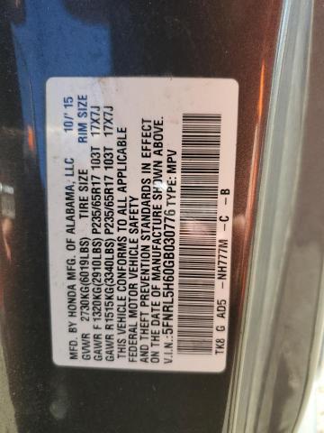 5FNRL5H60GB030776 - 2016 HONDA ODYSSEY EXL GRAY photo 13