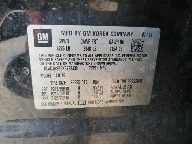 KL4CJASB5KB723438 - 2019 BUICK ENCORE PREFERRED შავი ფოტო 12