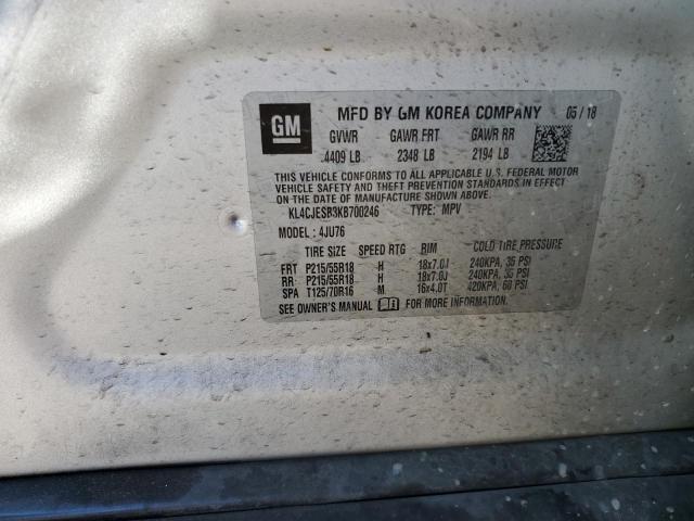 KL4CJESB3KB700246 - 2019 BUICK ENCORE PREFERRED ვერცხლისფერი ფოტო 13