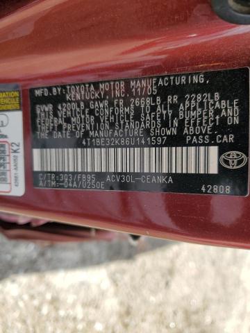 4T1BE32K86U141597 - 2006 TOYOTA CAMRY LE BURGUNDY photo 13