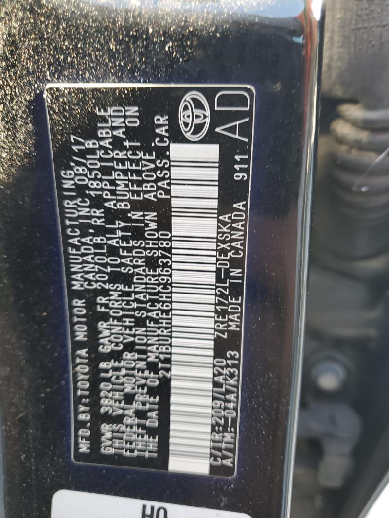 2T1BURHE6HC963780 - 2017 TOYOTA COROLLA L Qara foto 13