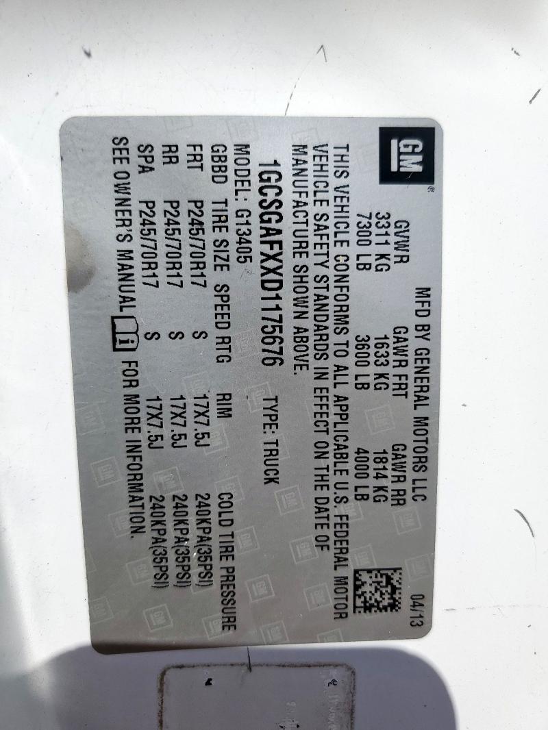 1GCSGAFXXD1175676 - 2013 CHEVROLET EXPRESS G1 WHITE photo 13